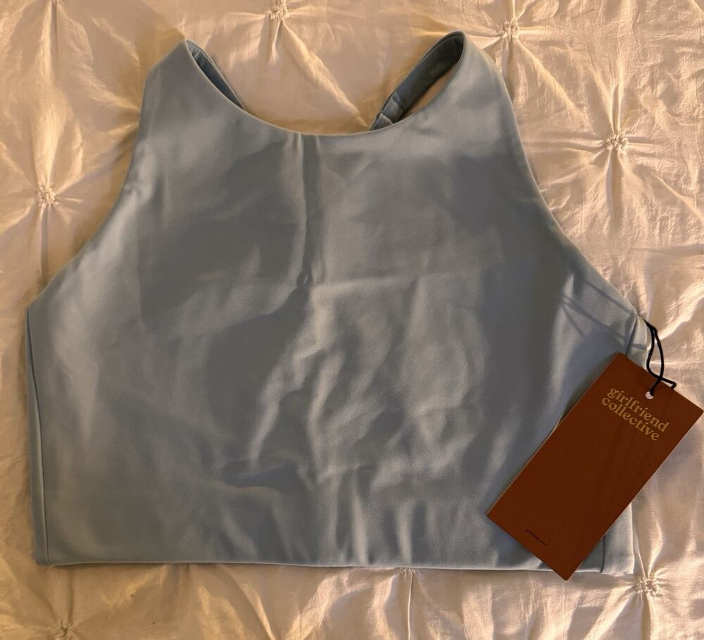 Girlfriend Collective Topanga Halter Bra Blue Eco Sustainable Activewear Size M